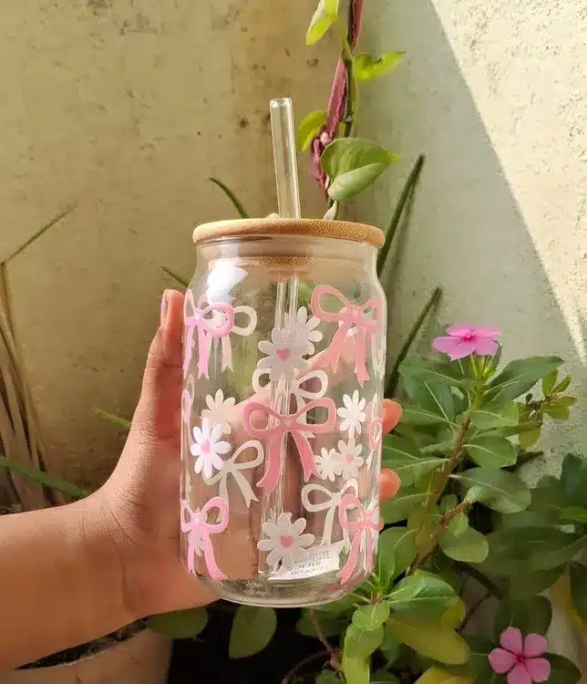 Stylish Glass Tumbler with Straw & Lid